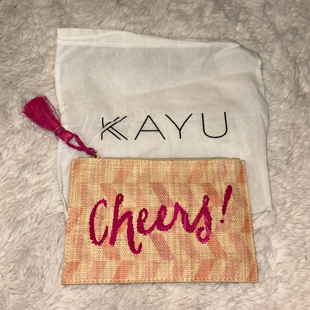 Kayu + Cheers Herringbone Straw Clutch